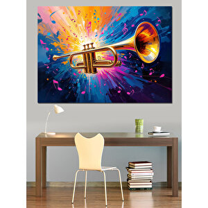 Soyut Renk Patlayan Trompet Dekoratif Kanvas - Mdf Ahşap Tablo