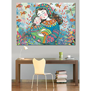 Renkli Desenli Anne Dekoratif Kanvas - Mdf Ahşap Tablo