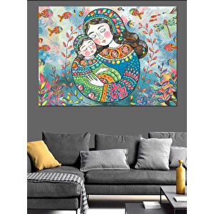 Renkli Desenli Anne Dekoratif Kanvas - Mdf Ahşap Tablo