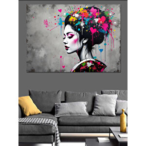 Renk Patlamalı Kadın Portre Dekoratif Kanvas - Mdf Ahşap Tablo