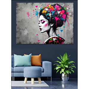 Renk Patlamalı Kadın Portre Dekoratif Kanvas - Mdf Ahşap Tablo 50x70 cm