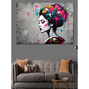 Renk Patlamalı Kadın Portre Dekoratif Kanvas - Mdf Ahşap Tablo 35x50 cm