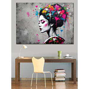 Renk Patlamalı Kadın Portre Dekoratif Kanvas - Mdf Ahşap Tablo 35x50 cm