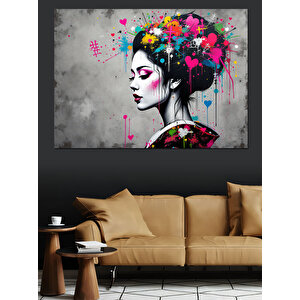 Renk Patlamalı Kadın Portre Dekoratif Kanvas - Mdf Ahşap Tablo