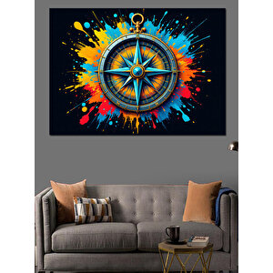 Renk Patlamalı Pusula İkonu Dekoratif Kanvas - Mdf Ahşap Tablo 25x35 cm