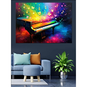 Renk Patlamalı Piyano Tablosu Dekoratif Kanvas - Mdf Ahşap Tablo 25x35 cm