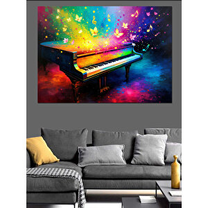 Renk Patlamalı Piyano Tablosu Dekoratif Kanvas - Mdf Ahşap Tablo