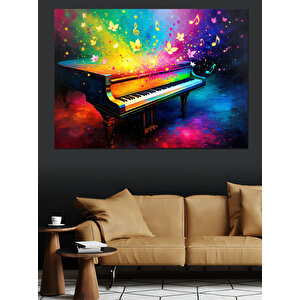 Renk Patlamalı Piyano Tablosu Dekoratif Kanvas - Mdf Ahşap Tablo 100x140 cm
