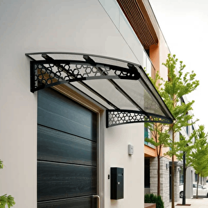 Pratik Metal Sundurma 280x80 Selçuklu Serisi Kapı Üstü Sundurma Koruma Gölgelik Siyah - Şeffaf 280x80 cm