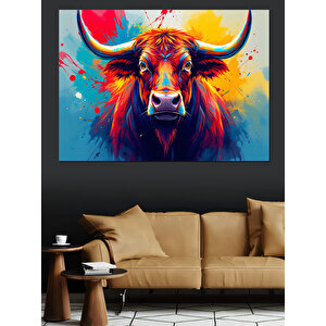 Renk Patlayan Kızgın Boğa Dekoratif Kanvas - Mdf Ahşap Tablo 50x70 cm