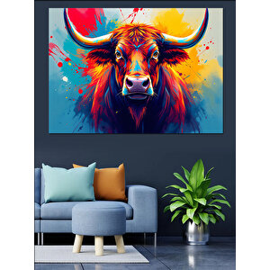 Renk Patlayan Kızgın Boğa Dekoratif Kanvas - Mdf Ahşap Tablo 50x70 cm