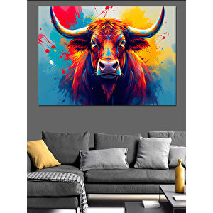 Renk Patlayan Kızgın Boğa Dekoratif Kanvas - Mdf Ahşap Tablo