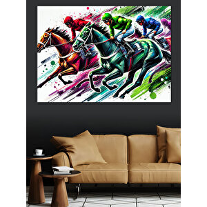 Renk Patlamalı Yarış Atları Dekoratif Kanvas - Mdf Ahşap Tablo 70x100 cm