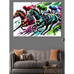 Renk Patlamalı Yarış Atları Dekoratif Kanvas - Mdf Ahşap Tablo 70x100 cm