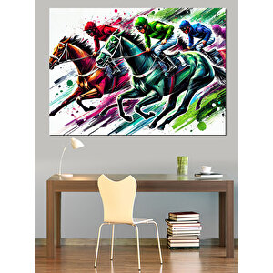 Renk Patlamalı Yarış Atları Dekoratif Kanvas - Mdf Ahşap Tablo