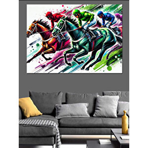Renk Patlamalı Yarış Atları Dekoratif Kanvas - Mdf Ahşap Tablo