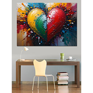 Renk Patlamalı Kalp İllüstrasyonu Dekoratif Kanvas - Mdf Ahşap Tablo 70x100 cm