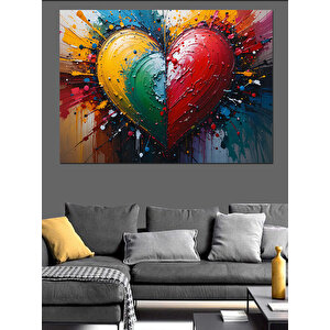 Renk Patlamalı Kalp İllüstrasyonu Dekoratif Kanvas - Mdf Ahşap Tablo 70x100 cm