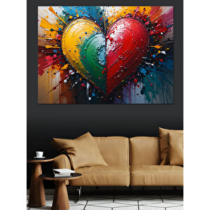 Renk Patlamalı Kalp İllüstrasyonu Dekoratif Kanvas - Mdf Ahşap Tablo 70x100 cm