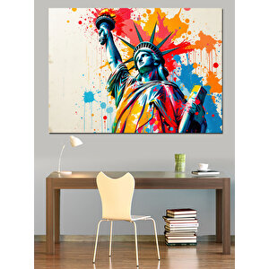 Renk Patlamalı Özgürlük Heykeli Dekoratif Kanvas - Mdf Ahşap Tablo 35x50 cm