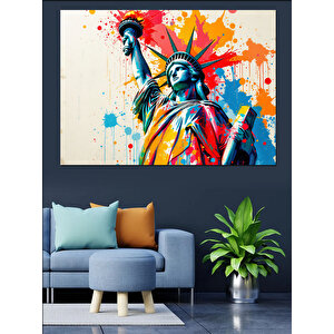 Renk Patlamalı Özgürlük Heykeli Dekoratif Kanvas - Mdf Ahşap Tablo