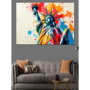 Renk Patlamalı Özgürlük Heykeli Dekoratif Kanvas - Mdf Ahşap Tablo