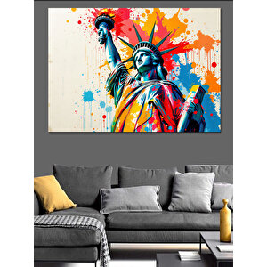 Renk Patlamalı Özgürlük Heykeli Dekoratif Kanvas - Mdf Ahşap Tablo 70x100 cm