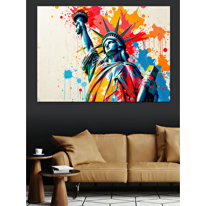 Renk Patlamalı Özgürlük Heykeli Dekoratif Kanvas - Mdf Ahşap Tablo 70x100 cm