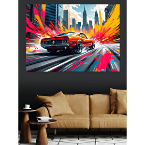 Renk Patlamalı Spor Araba Dekoratif Kanvas - Mdf Ahşap Tablo 100x140 cm