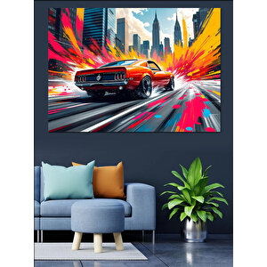 Renk Patlamalı Spor Araba Dekoratif Kanvas - Mdf Ahşap Tablo 100x140 cm