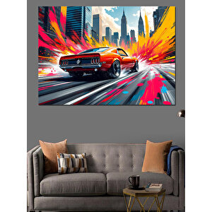 Renk Patlamalı Spor Araba Dekoratif Kanvas - Mdf Ahşap Tablo 100x140 cm