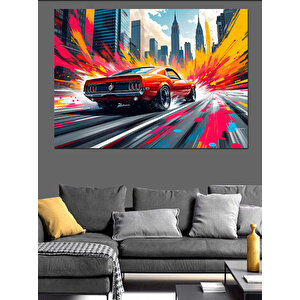 Renk Patlamalı Spor Araba Dekoratif Kanvas - Mdf Ahşap Tablo