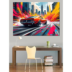 Renk Patlamalı Spor Araba Dekoratif Kanvas - Mdf Ahşap Tablo