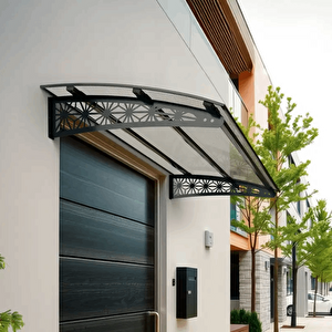 Pratik Metal Sundurma 180x80 Lotus Serisi Kapı Üstü Sundurma Koruma Gölgelik Siyah - Şeffaf 180x80 cm