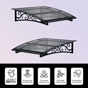 Pratik Metal Sundurma 130x80 Lale Serisi Kapı Üstü Sundurma Koruma Gölgelik Antrasit - Şeffaf