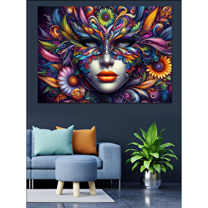 Renk Patlayan Maske Portresi Dekoratif Kanvas - Mdf Ahşap Tablo 100x140 cm