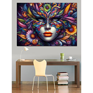 Renk Patlayan Maske Portresi Dekoratif Kanvas - Mdf Ahşap Tablo