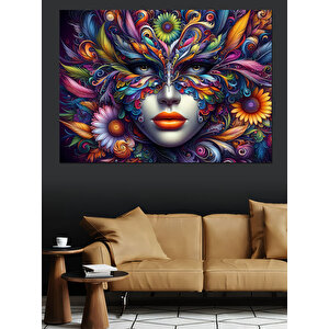 Renk Patlayan Maske Portresi Dekoratif Kanvas - Mdf Ahşap Tablo 50x70 cm