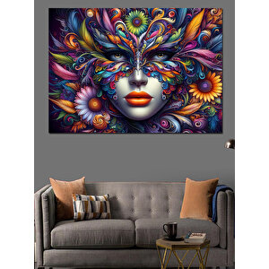 Renk Patlayan Maske Portresi Dekoratif Kanvas - Mdf Ahşap Tablo 50x70 cm