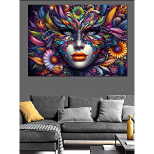 Renk Patlayan Maske Portresi Dekoratif Kanvas - Mdf Ahşap Tablo