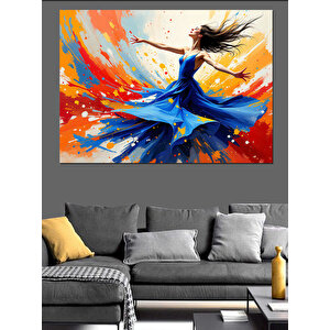 Mavi Elbiseli Renk Dansı Dekoratif Kanvas - Mdf Ahşap Tablo 25x35 cm