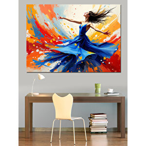 Mavi Elbiseli Renk Dansı Dekoratif Kanvas - Mdf Ahşap Tablo 70x100 cm