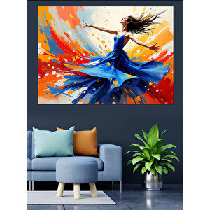 Mavi Elbiseli Renk Dansı Dekoratif Kanvas - Mdf Ahşap Tablo