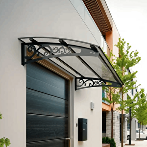 Pratik Metal Sundurma 270x80 Lale Serisi Kapı Üstü Sundurma Koruma Gölgelik Siyah - Şeffaf 270x80 cm