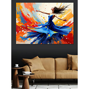 Mavi Elbiseli Renk Dansı Dekoratif Kanvas - Mdf Ahşap Tablo 100x140 cm