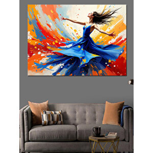Mavi Elbiseli Renk Dansı Dekoratif Kanvas - Mdf Ahşap Tablo
