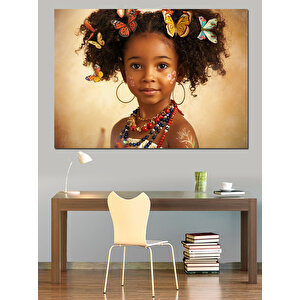 Renkli Boncuklu Kız Dekoratif Kanvas - Mdf Ahşap Tablo 25x35 cm