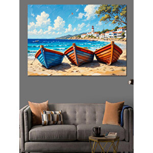 Kumsalda Renkli Sandallar Dekoratif Kanvas - Mdf Ahşap Tablo 70x100 cm