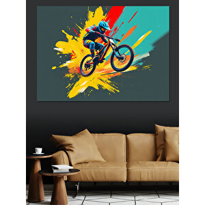 Sıçrayan Renkli Bisikletçi Dekoratif Kanvas - Mdf Ahşap Tablo 100x140 cm