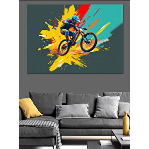 Sıçrayan Renkli Bisikletçi Dekoratif Kanvas - Mdf Ahşap Tablo 70x100 cm